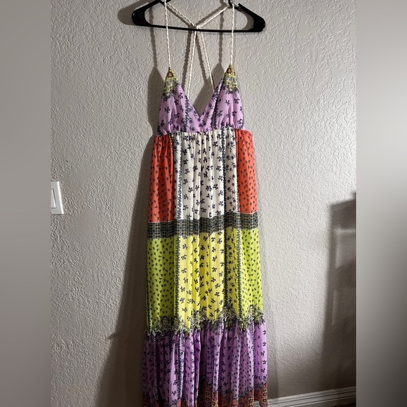 NWT Gorgeous Forever 21 Rope Straps Open Back Boho Maxi Ruffle Layered Small - Picture 1 of 11